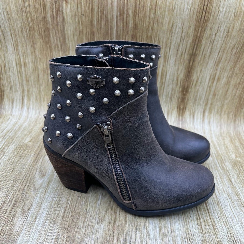 Harley Davidson Wexford Womens 7M Black Studded Leather Biker Ankle Boots D84116
